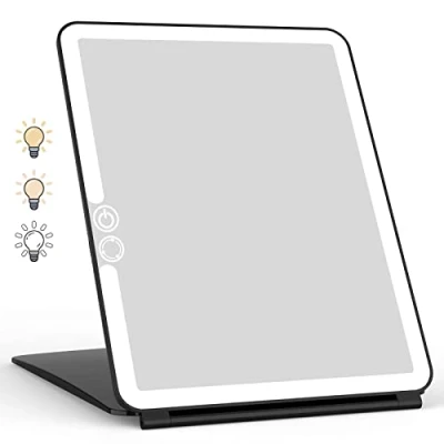 Imagen de WEILY Espejo Maquillaje con Luz, Tocador 72 Luces Led, Pantalla Táctil Tres Colores Ajustable 2000mA USB Recargable para Viajar (Negro)