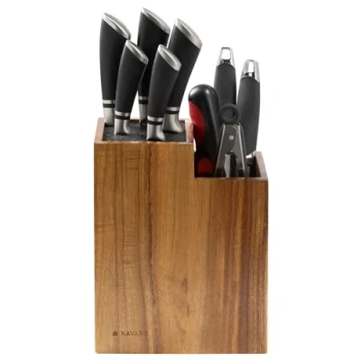 Imagen de Navaris Porta Cuchillos Cocina y Utensilios Soporte de Madera Acacia Organizador Almacenaje Tacoma 24 x 18,5 10,5 cm