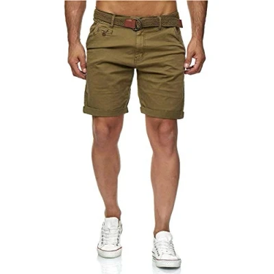 Imagen de Indicode Conor Pantalones cortos chinos para hombre, con cinturón, 100% algodón, bermudas de corte regular militar M