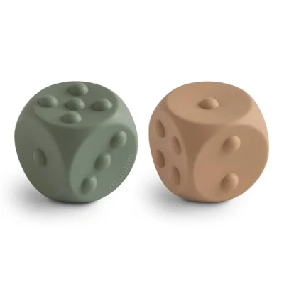 Imagen de mushie Dice Press Toy Juguete sensorial Push &amp; Pop Desarrollo de Habilidades motoras Finas Enseñanza la aritmética Simple 100% Silicona Calidad alimentaria (Dried Thyme/Natural)
