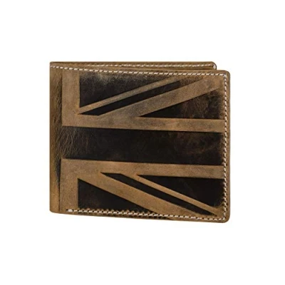 Imagen de Hudson &amp; James Designer London Cartera de piel envejecida para hombre, con cremallera, bolsillo monedas, tarjetero, monedero plegable, Brown, M, Casual