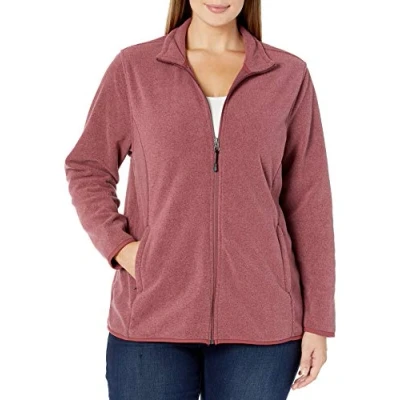 Imagen de Amazon Essentials Chaqueta de Forro Polar Suave con Cremallera Completa y Corte clásico (Disponible en Tallas Grandes) Mujer, Burdeos Mezcla, XXL