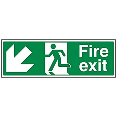 Imagen de vsafety 14005bj r &quot;Fire Exit flecha abajo izquierda&quot; signo, 1 mm plástico rígido, paisaje, 450 x 150 mm), color verde