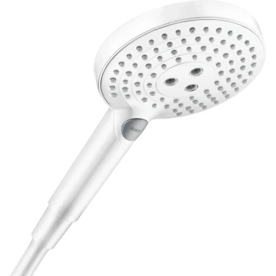 Imagen de hansgrohe Raindance Select S Alcachofa de ducha mano con 3 tipos chorro (incluye PowderRain), redonda (120 mm), cabezal función antical, color blanco mate