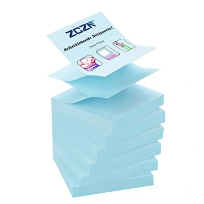 Imagen de ZCZN Z Notes, 6 bloques de notas autoadhesivas, adhesivas 76 x mm, 80 hojas por bloque, autoadhesivas 480 hojas, color azul claro