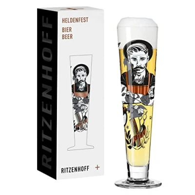 Imagen de Ritzenhoff 1011009 Vaso de cerveza 330 ml, serie Heldenfest, diseño nº 9 Barbero redondo y multicolor Fabricado en Alemania