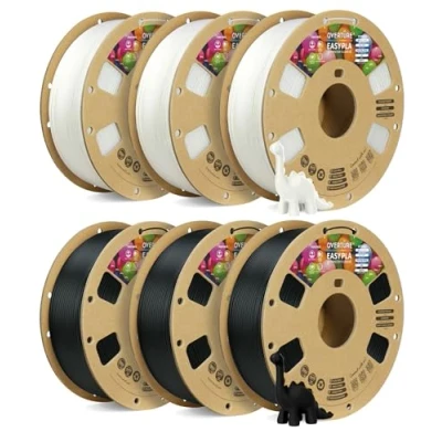 Imagen de OVERTURE Easy PLA 1.75mm Filamento de Impresora 3D, Carrete Cartón 1 kg (2,2 libras), Precisión Dimensional +/ 0.02 mm, se Adapta a la Mayoría Impresoras FDM(Easy Blanco*3+ Negro*3)