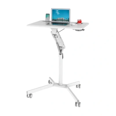 Imagen de hjh OFFICE 802114 Escritorio de Pie Móvil para Ordenador Portátil VM SU Blanco, Mesa pie, Auxiliar, Soporte Laptop con Ruedas, Altura Regulable