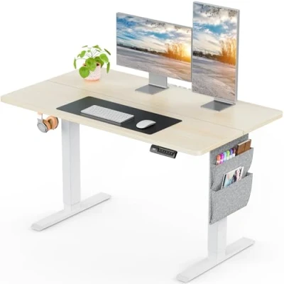 Imagen de ErGear escritorio de altura regulable 100 x 60 cm, ajustable, soporta hasta 80 kg, con bolsa almacenamiento, eléctrico función memoria para estaciones trabajo