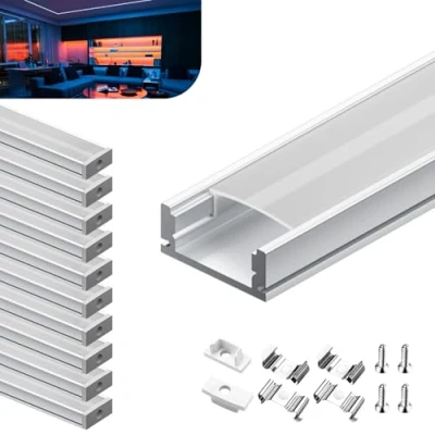 Imagen de KOSOOM perfil LED para tiras de 10 x 1 m Tol m, aluminio equipado con una tapa opaca, montaje, tamaño 17,4 mm 7 mm, ancho máximo la tira 12,4