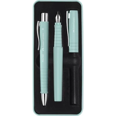Imagen de Faber Castell 241053 Juego de escritura Poly Pen con bolígrafo y pluma estilográfica, azul caribic