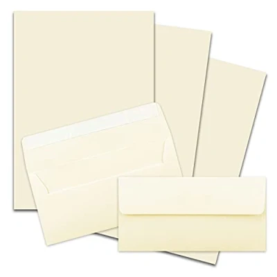 Imagen de FarbenFroh by GUSTAV NEUSER Juego de 25 papeles carta DIN A4 con sobres largos DIN, cierre adhesivo sensible a la presión, vainilla (crema), papel para escribir acabado mate