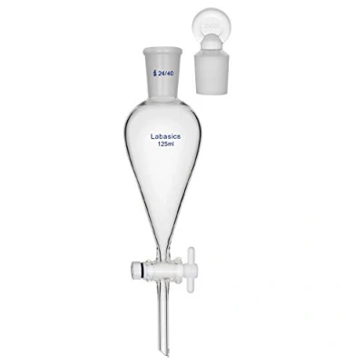 Imagen de Labasics 125ml Embudo Separador Cónico de Vidrio Borosilicato con Tapón PTFE, Separatory Funnel Laboratorio