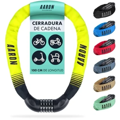 Imagen de AARON Lock One candado de bicicleta con código numérico 5 dígitos, alto nivel seguridad, para eléctrica, montaña, trekking, carretera, amarillo