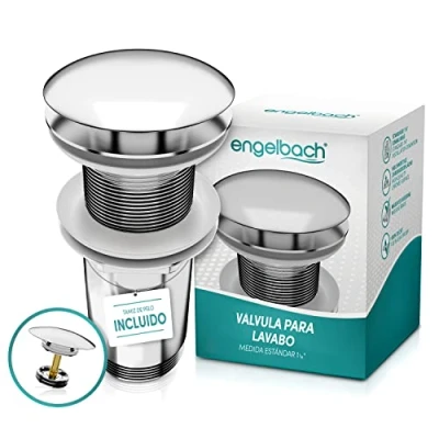 Imagen de Engelbach Válvula Desagüe Lavabo sin Rebosadero Click Clack Valvula Desague con 4 Juntas y Manual de Instalación Cromado