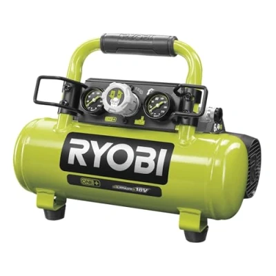 Imagen de RYOBI Compresor Inflador de Tanque 3,8L 18V ONE+ Manómetro Aguja 0,6 HP, Presión Máxima 8,2 bar, Flujo Máximo 20L/min 1 Racor Rápido Estándar ¼&quot; (Batería y Cargador no Incluidos) R18AC 0