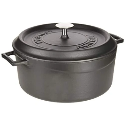 Imagen de Pentole Agnelli Slowcook Mini Cacerola Redonda con Dos Asas de Hierro Fundido, diámetro 28 cm, Negro Mate, 6.7 litros, Nero Opaco