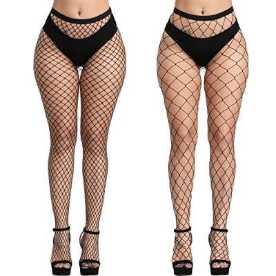 Imagen de DRESHOW Mujeres Sexy Elástico Medias de Cintura Alta Rejilla Calcetines Malla Pantimedias