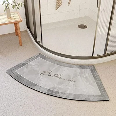 Imagen de alfombrilla de ducha esquina secado rápido, antideslizante, curvada, para circular, suave, absorbente, alfombra sector baño, cómoda, color gris