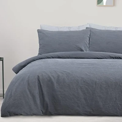 Imagen de Sleepdown Juego de Funda edredón 100% algodón Puro Pizarra, y Fundas Almohada, Suave fácil Cuidado, súper King (220 x 260 cm)