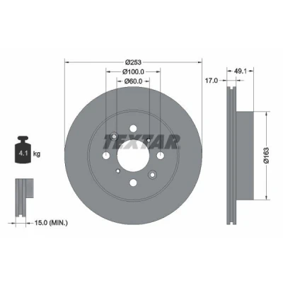 Imagen de TEXTAR PRO 92135303 Disco de freno 253 17 04/08 100 ventilación interna revestido sin perno sujeción rueda, buje rueda