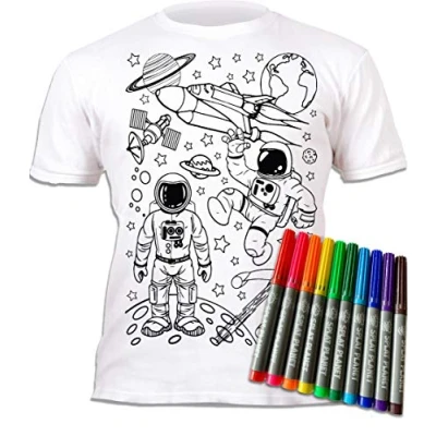 Imagen de Splat Planet Colour in Space Man and Rocket camiseta con 10 bolígrafos mágicos lavables no tóxicos, colorea tu propia para colorear y lavar (7 8 años), color blanco