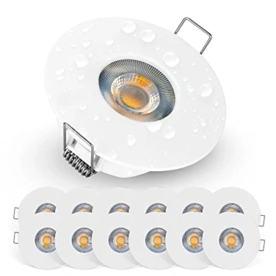 Imagen de EMOS Exclusive focos LED Interior Techo 5W, 370lm Ojos de Buey para luz blanca cálida 3000k Juego 12 empotrables baño IP44 ultraplanos redondo en color blanco