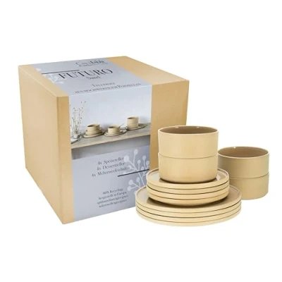 Imagen de CreaTable, 21531 Serie Futuro Juego de vajilla 12 piezas gres, apto para lavavajillas y microondas, fabricado en Portugal