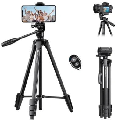 Imagen de K&amp;F Concept Trípode para Móvil Ligero 152cm DSLR Canon Nikon Sony, Smartphone con Soporte Móvil, de Viaje Aluminio Mando a Distancia Bluetooth