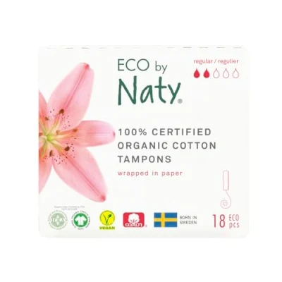 Imagen de Eco by Naty Tampones sin Aplicador Normal de Base Vegetal y Absorbentes para la Mujer, Producto Menstrual Algodón Ecológico, Mejor Salud Femenina (18 unidades)