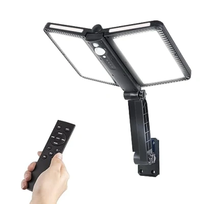 Imagen de Moman Foco Solar Exterior, 218LED Luz Exterior Pared con Sensor di Movumiento 5 Modos 4400mAh Impermeable IP65 Farola Control Remoto para Garaje Jardín Patio,