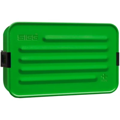Imagen de SIGG Metal Box Plus L Green Fiambrera metálica (1.2 L), moderna caja con tapa, panel divisorio y práctico accesorio interior, ligero táper de aluminio compartimentos