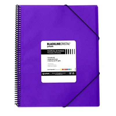Imagen de Grafoplás 39832235 Carpeta Espiral con 20 Fundas, A4, Violeta, Polipropileno Rayado, Maxiplás Blackline Cristal