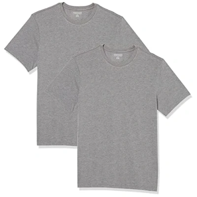 Imagen de Amazon Essentials Camiseta de Manga Corta, Cuello Redondo y Corte Ajustado Hombre, Pack 2, Gris Mezcla, L