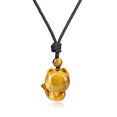 Imagen de COAI Collar con Colgante Zorro de Piedra Ojo Tigre Pequeño para Hombres Mujeres