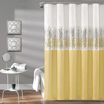 Imagen de Lush Decor Night Sky Cortina de Ducha (72 x 72 cm), Color Blanco y Amarillo