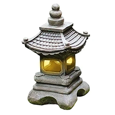Imagen de Estilo japonés al aire libre Tachi Gata Solar Zen Jardín Luces Linterna Pagoda Luz Piso Lámpara de resina impermeable Estatua Granja Balcón decoración creativa,17*34cm