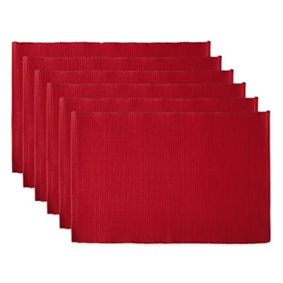 Imagen de DII Basic Everyday Juego de manteles Individuales Acanalados 100% algodón, 13 x 19 Pulgadas, Rojo Tango, 6 Piezas