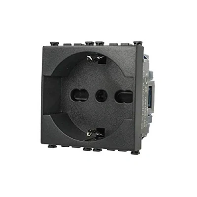 Imagen de Toma Schuko 2P+T 16A Negro, Compatible Con Vimar Arke