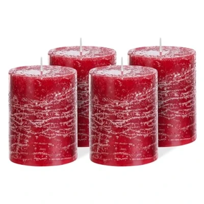 Imagen de Brandsseller Juego de 4 velas para pilar, 7 x 10 cm, vela Navidad, corona Adviento, color burdeos