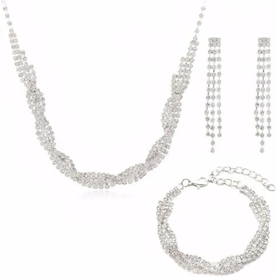 Imagen de FDEETY Conjunto de Joyas Boda para Mujer Collar Diamantes Pendientes Pulsera Set Juegos Novias Hipoalergénico Fiesta Mujeres y Niñas