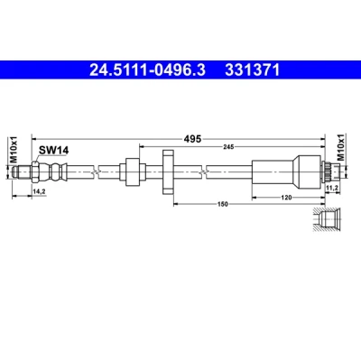 Imagen de ATE 24.5111 0496.3 Latiguillos de Freno 495 M10x1 CITROËN: C4 II Cactus, C3 III, DS3 Hatchback
