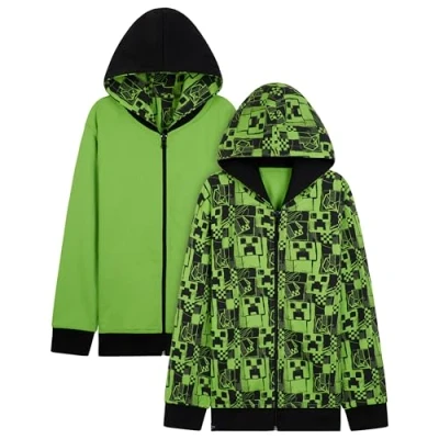 Imagen de Minecraft Sudaderas con Capucha para Niños Sudadera Niño Reversible Cremallera Ropa Adolescente Gamer 5 14 Años (Verde, 11 12 años)