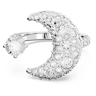 Imagen de Swarovski Anillo Abierto Luna, Blanco, Baño de Rodio, 55