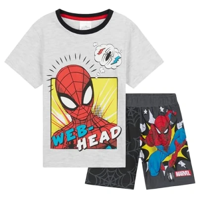 Imagen de Marvel Cómodo Conjunto de Pijama Corto Superhéroes para Niños (Gris/Negro Spiderman, 3 4 Años)