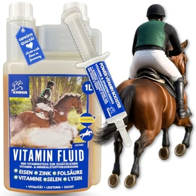 Imagen de vitaminas para Caballos + Refuerzo I alimento Mineral B Vitamina E Complejo B12 Hierro Selenio Zinc b1 b6 Sistema inmunológico impulsar alimentación yeguas 1L30ml