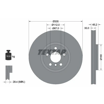 Imagen de TEXTAR 92316205 Disco de freno 335 30 05/06 112 ventilación interna revestido altamente carbonizado sin perno sujeción rueda, buje rueda