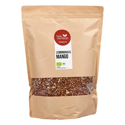 Imagen de FRUTEG Té orgánico Rooibos Tea Mango &amp; Lemongras 1000 g de arbusto rojo perdedor la hoja cafeína libre Fresco frutal exótico 1 kilogramo