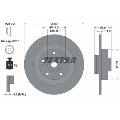 Imagen de TEXTAR PRO 92233103 Disco de freno 300 11 05/05 114,3 macizo revestido con anillo sensor magnético incorporado, cojinete rueda RENAULT: LAGUNA 3