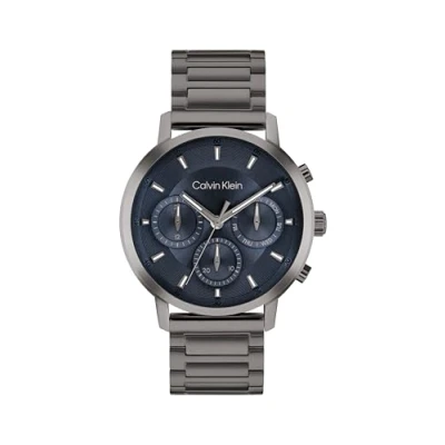 Imagen de Calvin Klein Reloj Analógico de Cuarzo Multifunción para Hombre Colección Gauge con Correa Acero Inoxidable Negra, 25200495, Azul